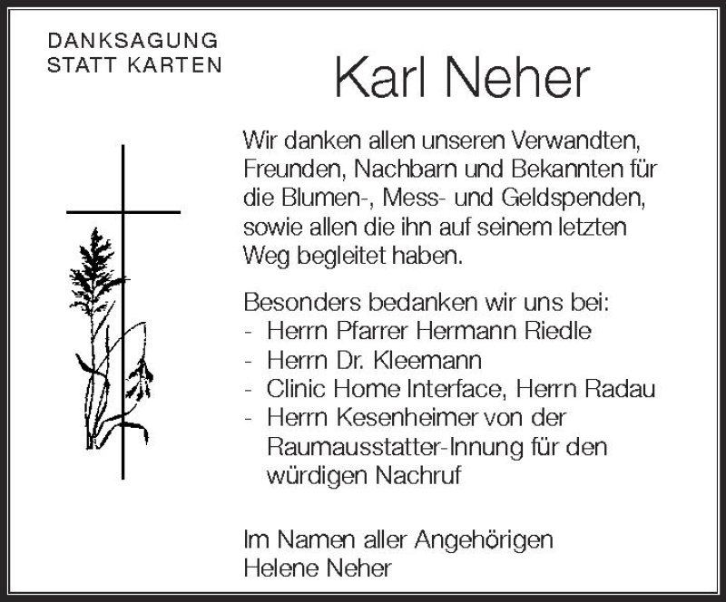 Traueranzeigen Von Karl Neher Schwaebische De Trauerportal