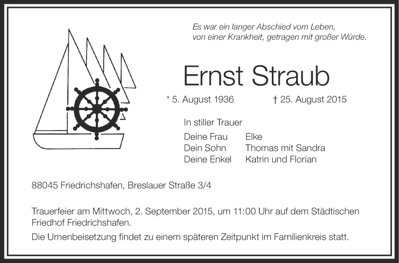 Traueranzeigen Von Ernst Straub Schwaebische De Trauerportal