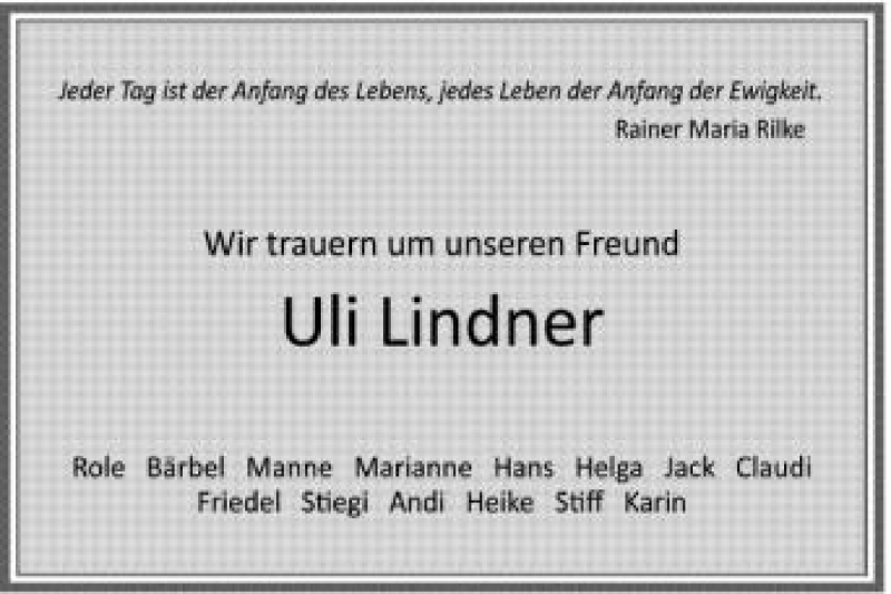 Traueranzeigen Von Uli Lindner Schwaebische De Trauerportal