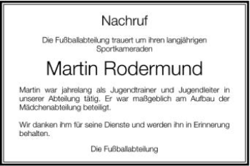 Anzeige von Martin Rodermund von Schwäbische Zeitung