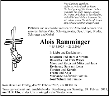 Traueranzeigen Von Alois Ramminger Schwaebische De Trauerportal