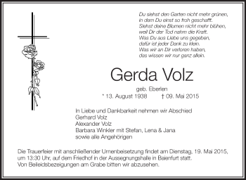 Anzeige von Gerda Volz von Schwäbische Zeitung