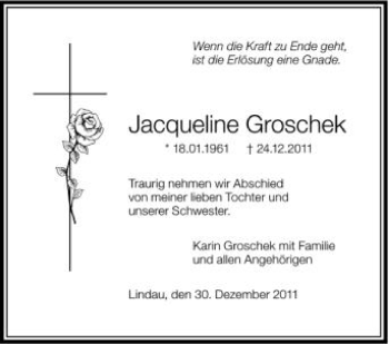 Anzeige von Jacqueline Groschek von Schwäbische Zeitung