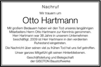 Anzeige von Otto Hartmann von Schwäbische Zeitung