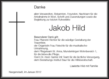 Anzeige von Jakob Hild von Schwäbische Zeitung