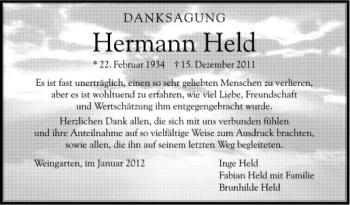 Anzeige von Hermann Held von Schwäbische Zeitung