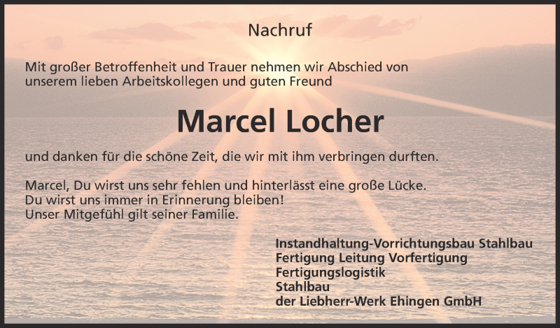  Traueranzeige für Marcel Locher vom 15.08.2015 aus Schwäbische Zeitung