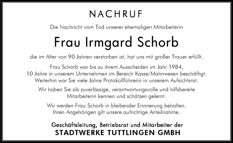  Traueranzeige für Irmgard Schorb vom 13.03.2013 aus Schwäbische Zeitung
