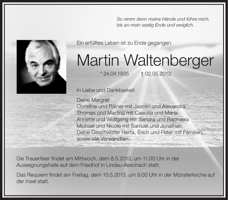  Traueranzeige für Martin Waltenberger vom 07.05.2013 aus Schwäbische Zeitung