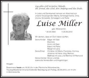 Traueranzeigen Von Luise Miller Schwaebische De Trauerportal