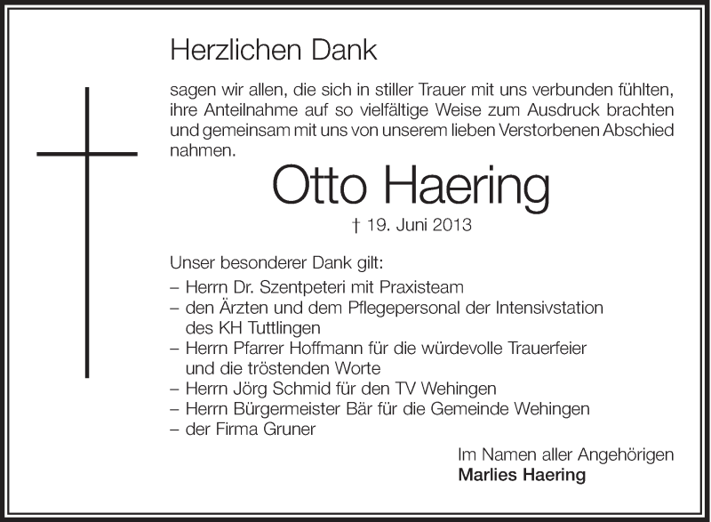 Traueranzeigen Von Otto Haering Schwaebische De Trauerportal