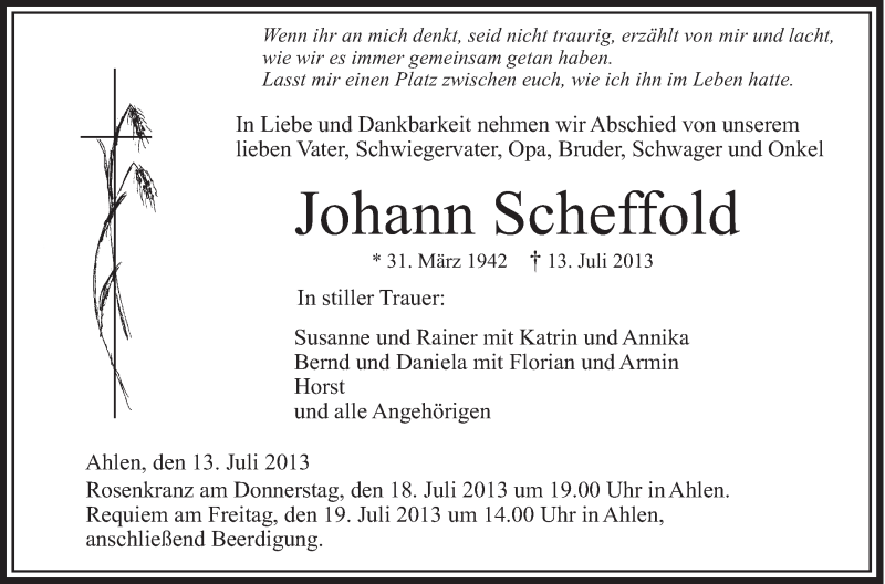 Traueranzeigen Von Johann Scheffold Schwaebische De Trauerportal