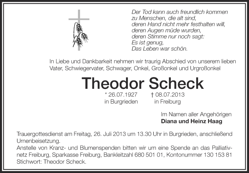 Traueranzeigen Von Theodor Scheck Schwaebische De Trauerportal