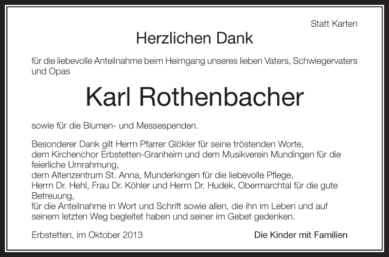 Traueranzeigen Von Karl Rothenbacher Schwaebische De Trauerportal