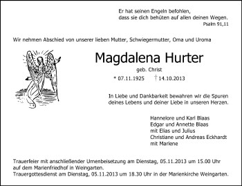 Traueranzeigen Von Magdalena Hurter Schwaebische De Trauerportal