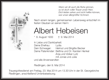 Anzeige von Albert Hebeisen von Schwäbische Zeitung