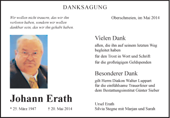 Anzeige von Johann Erath von Schwäbische Zeitung