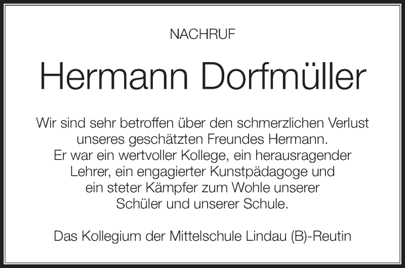  Traueranzeige für Hermann Dorfmüller vom 21.10.2014 aus Schwäbische Zeitung