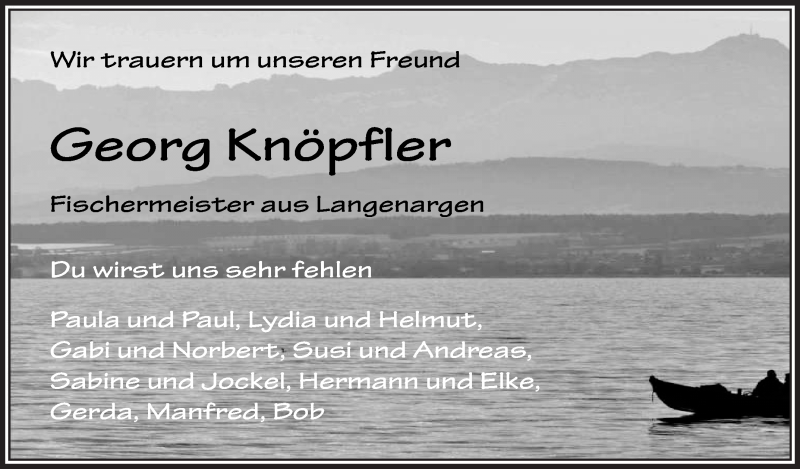  Traueranzeige für Georg Knöpfler vom 16.01.2015 aus Schwäbische Zeitung