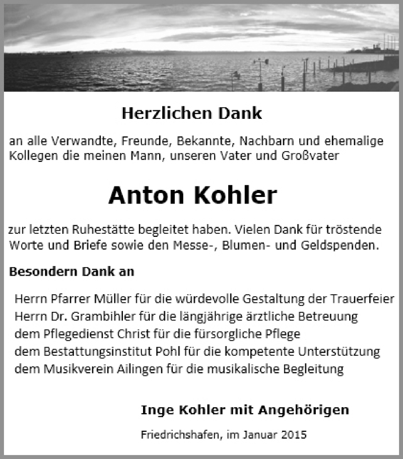 Traueranzeigen Von Anton Kohler Schwaebische De Trauerportal