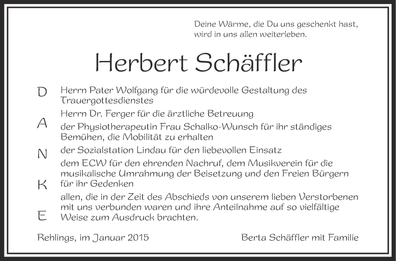 Traueranzeigen von Herbert Schäffler schwaebische de Trauerportal