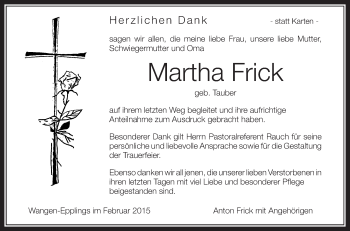 Traueranzeigen Von Martha Frick Schwaebische De Trauerportal