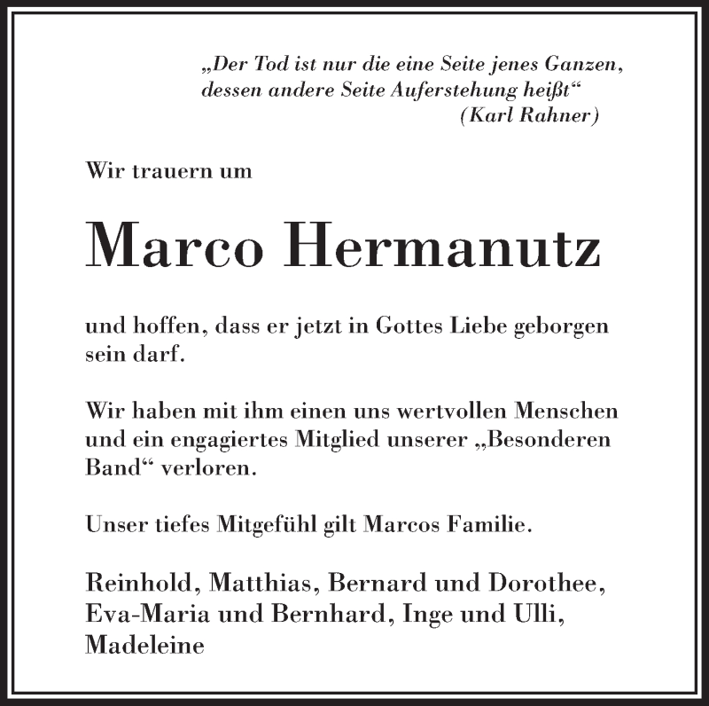 Traueranzeige für Marco Hermanutz vom 24.02.2015 aus Schwäbische Zeitung
