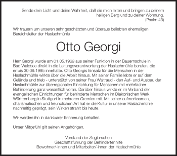 Anzeige von Otto Georgi von Schwäbische Zeitung