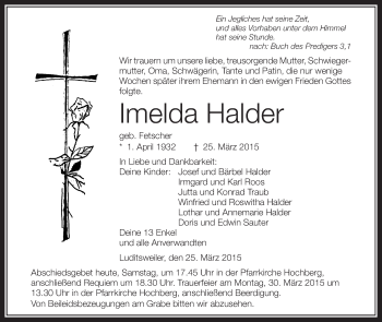 Traueranzeigen Von Imelda Halder Schwaebische De Trauerportal