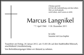 Anzeige von Marcus Langenikel von Schwäbische Zeitung
