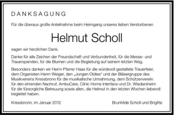 Anzeige von Helmut Scholl von Schwäbische Zeitung