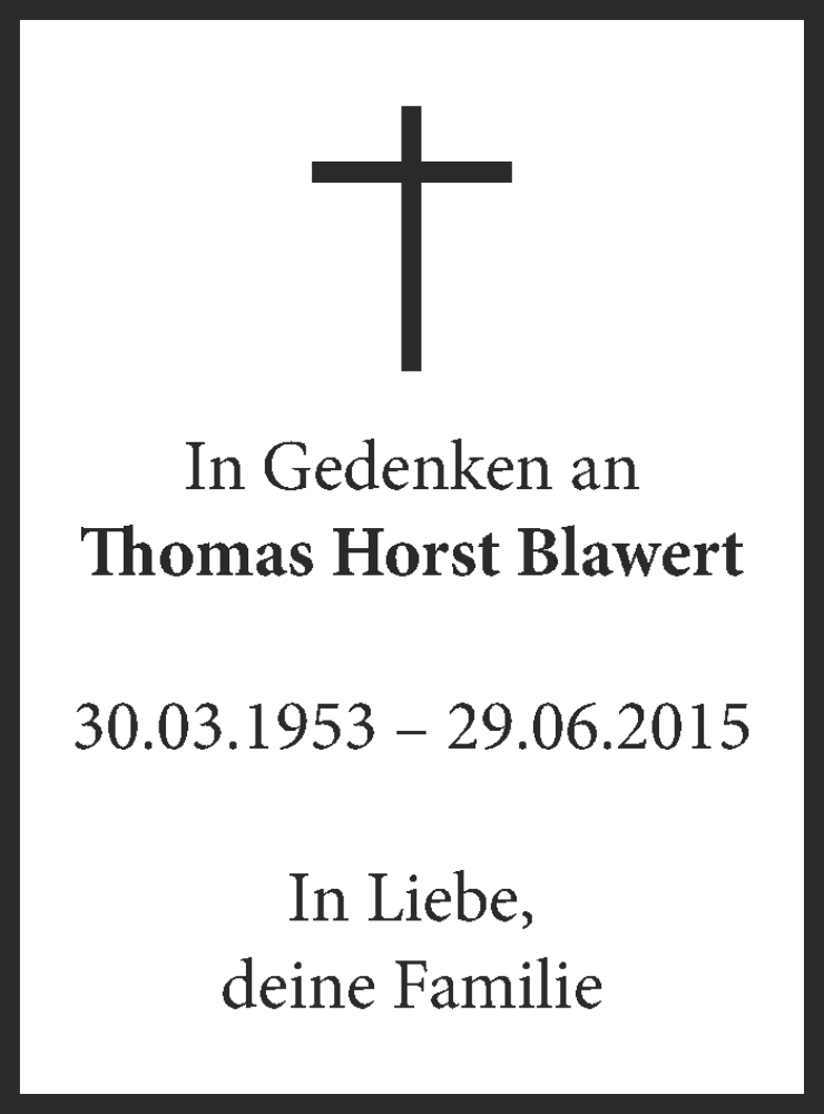  Traueranzeige für Thomas Horst Blawert vom 29.09.2015 aus Schwäbische Zeitung