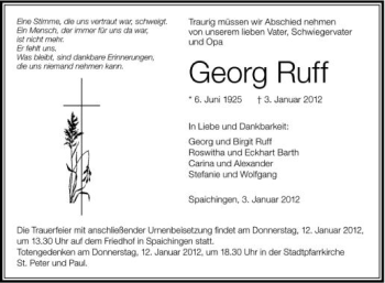 Anzeige von Georg Ruff von Schwäbische Zeitung