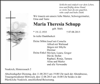 Traueranzeigen Von Maria Theresia Schupp Schwaebische De Trauerportal