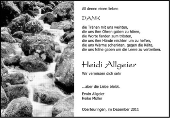Anzeige von Heidi Allgeier von Schwäbische Zeitung