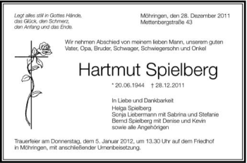 Anzeige von Hartmut Spielberg von Schwäbische Zeitung