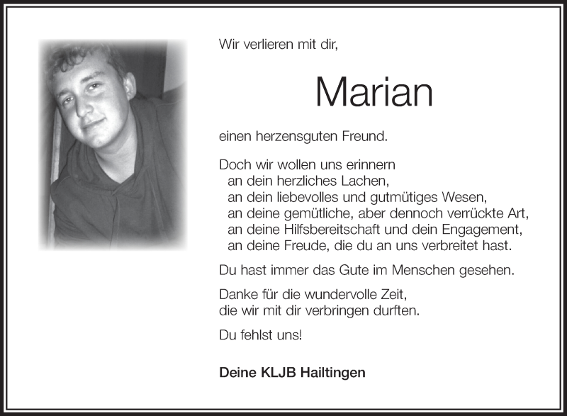  Traueranzeige für Marian Otto vom 21.04.2016 aus Schwäbische Zeitung