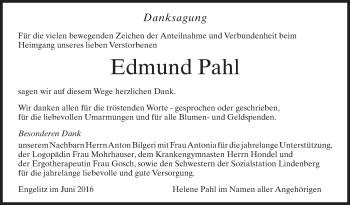 Anzeige von Edmund Pahl von Schwäbische Zeitung