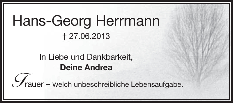  Traueranzeige für Hans-Georg , 'HANSI' Herrmann vom 27.06.2016 aus Schwäbische Zeitung