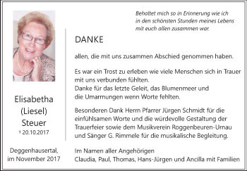 Traueranzeigen Von Elisabetha Steuer Schwaebische De Trauerportal