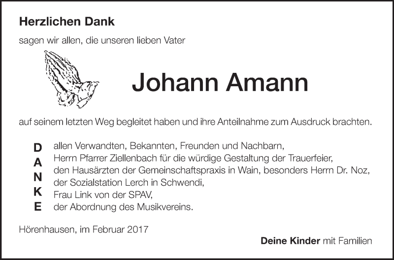 Traueranzeigen Von Johann Amann Schwaebische De Trauerportal