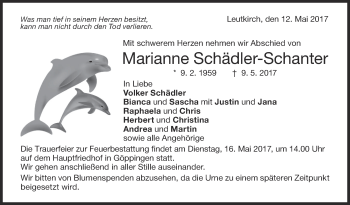 Anzeige von Marianne Schädler-Schanter von Schwäbische Zeitung