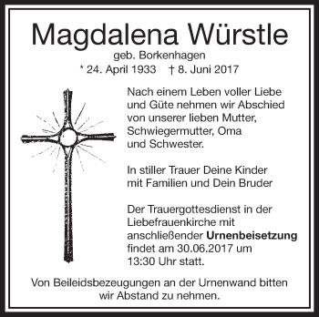 Traueranzeigen von Magdalena Würstle schwaebische de Trauerportal