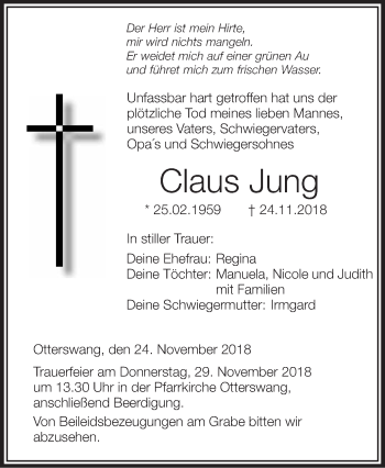 Traueranzeigen Von Claus Jung Schwaebische De Trauerportal