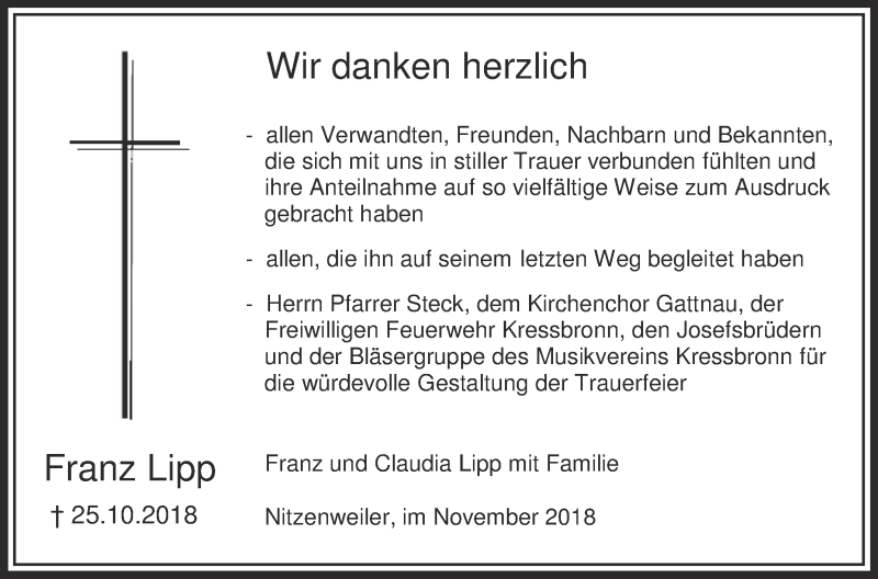 Traueranzeigen Von Franz Lipp Schwaebische De Trauerportal