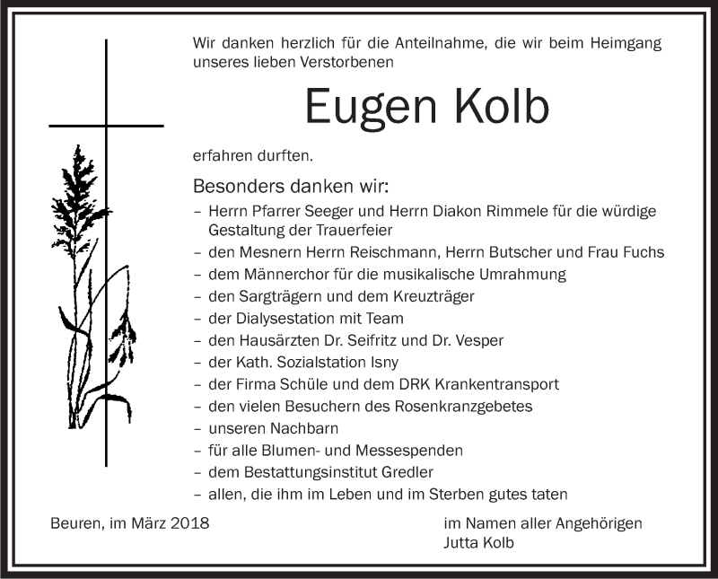 Traueranzeigen Von Eugen Kolb Schwaebische De Trauerportal