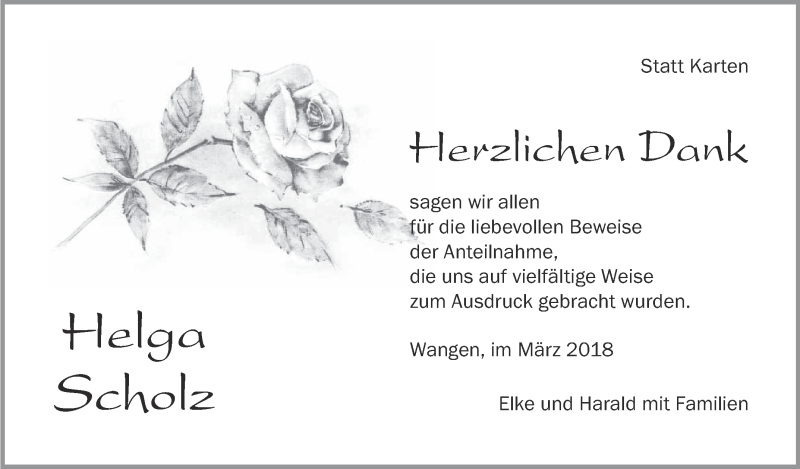 Traueranzeigen Von Helga Scholz Schwaebische De Trauerportal