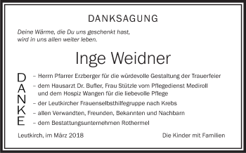 Traueranzeigen Von Inge Weidner Schwaebische De Trauerportal