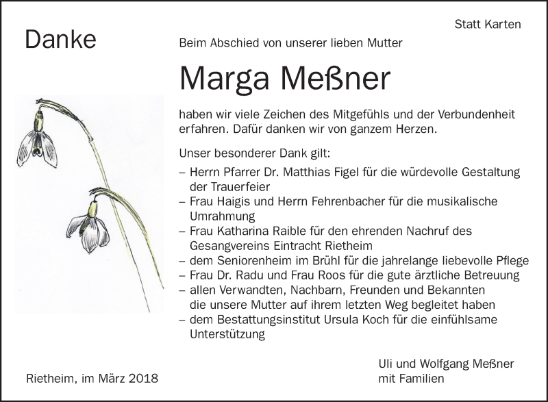 Traueranzeigen von Marga Meßner schwaebische de Trauerportal