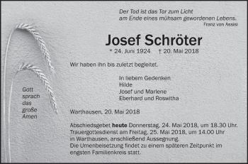 Anzeige von Josef Schröter von Schwäbische Zeitung